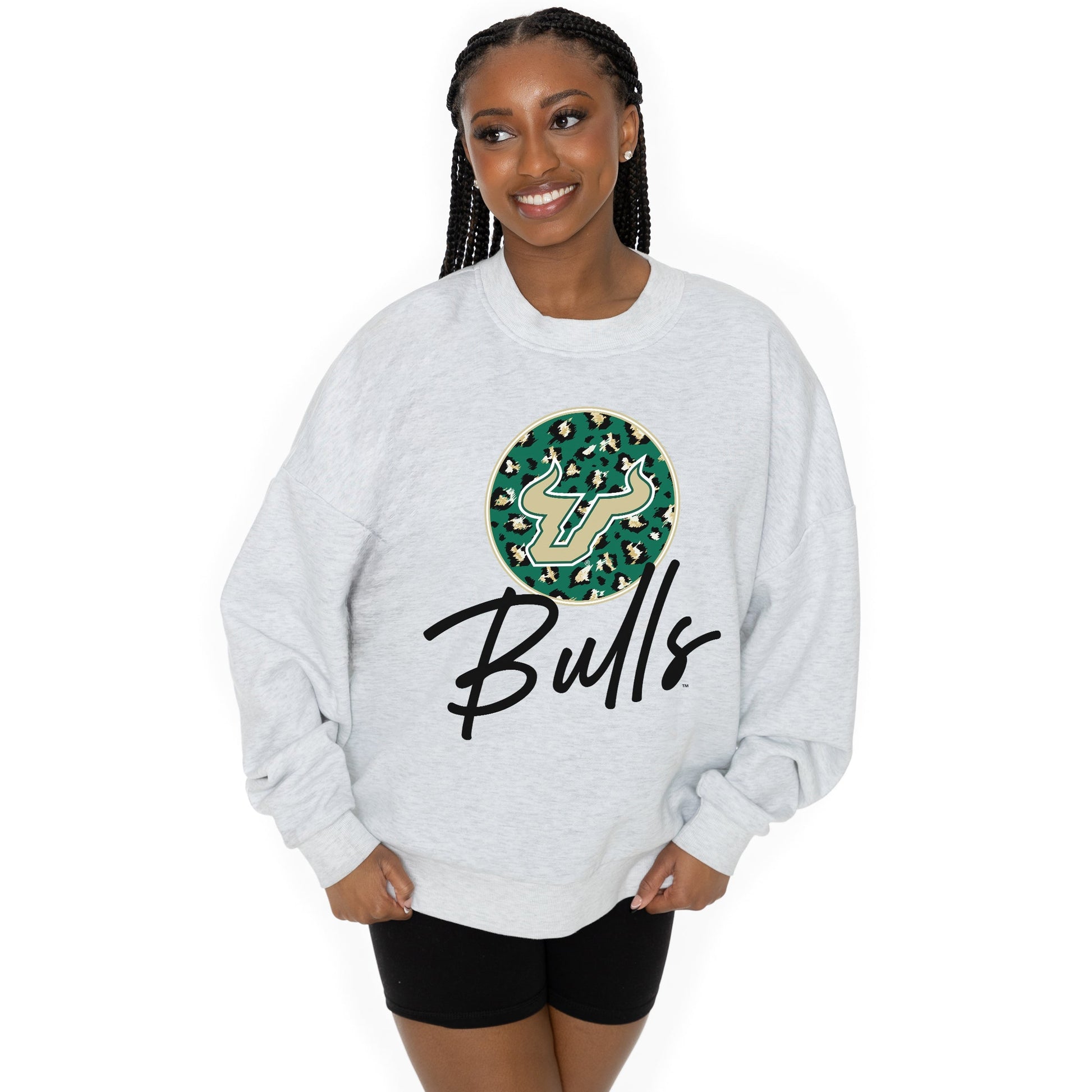 SOUTH FLORIDA BULLS GOING WILD LONG SLEEVE UNISEX FIT PREMIUM FLEECE CREWNECK SWEATSHIRT WITH RIBBED KNIT NECKLINE, WRIST, AND WAISTBAND