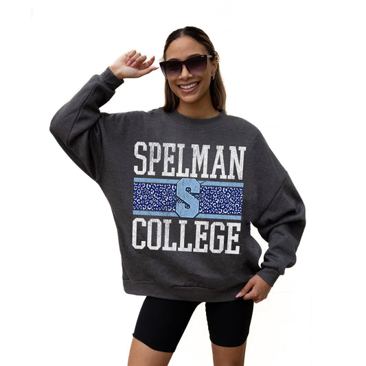 SPELMAN COLLEGE JAGUARS WILD TAILGATE LONG SLEEVE UNISEX FIT PREMIUM FLEECE CREWNECK SWEATSHIRT WITH RIBBED KNIT NECKLINE, WRIST, AND WAISTBAND - The Club