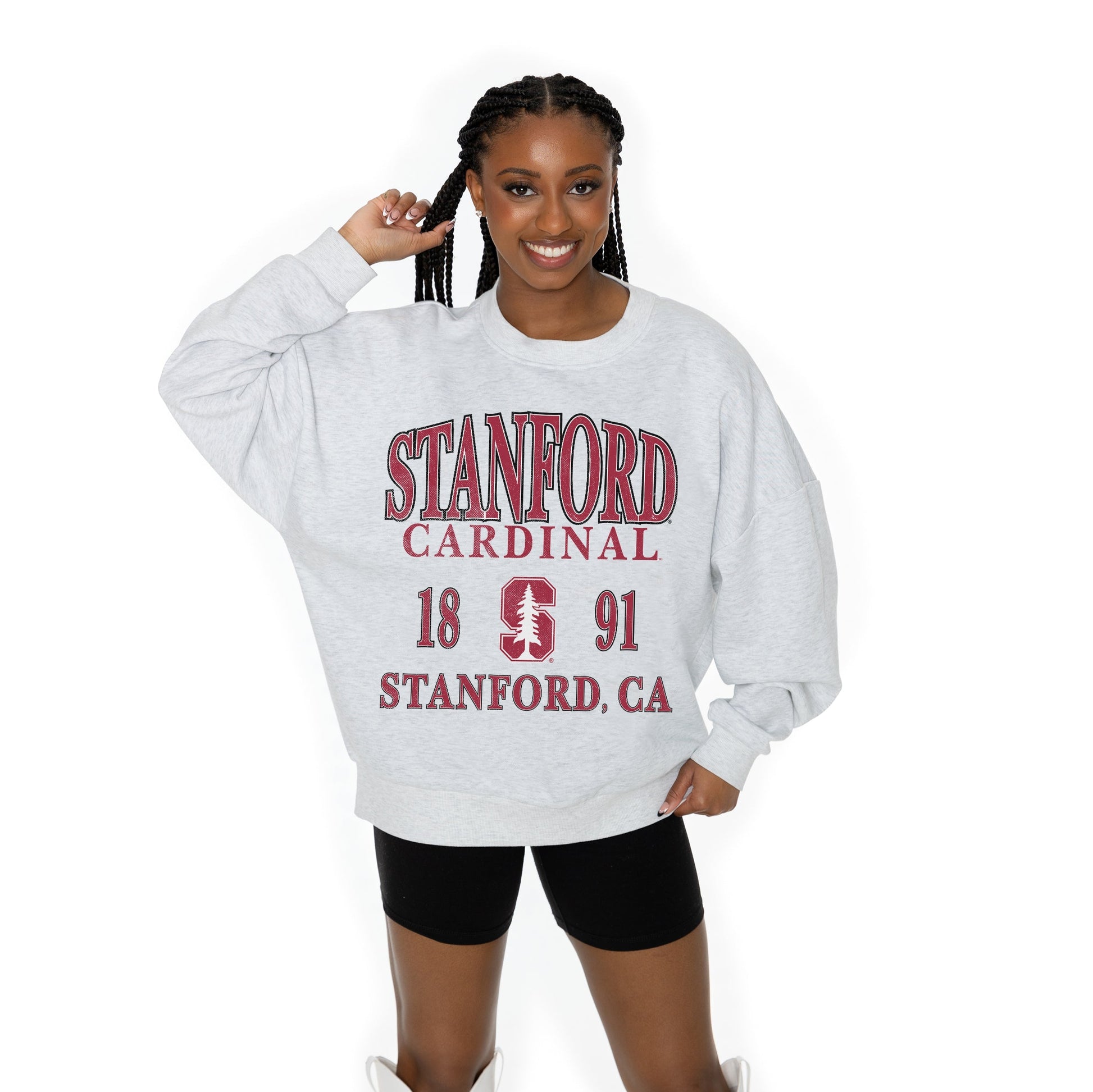 STANFORD CARDINAL ALLEGIANCE LONG SLEEVE UNISEX FIT PREMIUM FLEECE CREWNECK SWEATSHIRT WITH RIBBED KNIT NECKLINE, WRIST, AND WAISTBAND