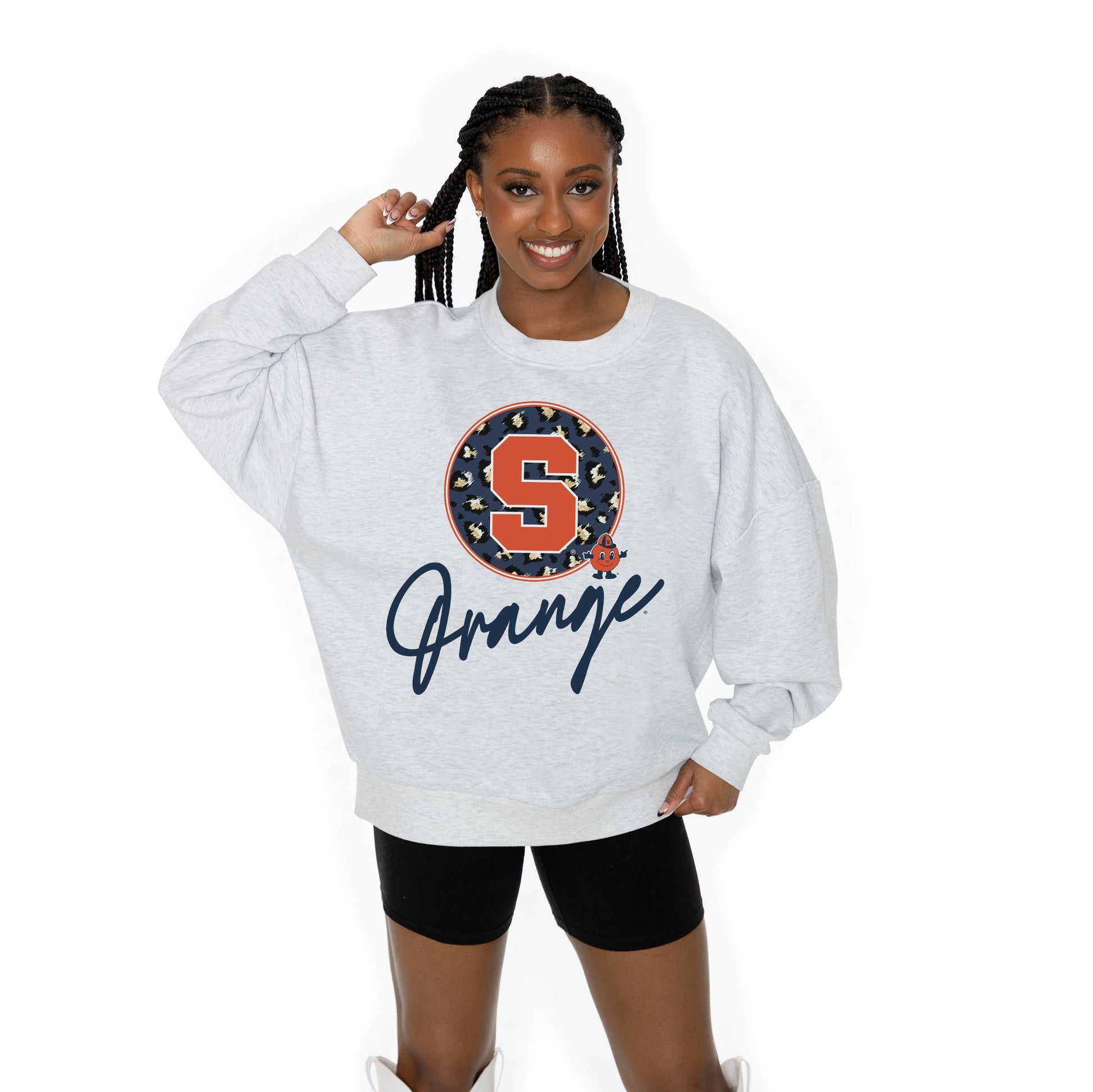 SYRACUSE ORANGE GOING WILD LONG SLEEVE UNISEX FIT PREMIUM FLEECE CREWNECK SWEATSHIRT WITH RIBBED KNIT NECKLINE, WRIST, AND WAISTBAND