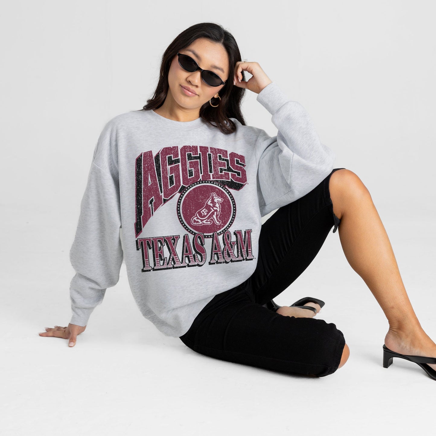 TEXAS A&M AGGIES GAME ON PREMIUM FLEECE DROP SHOULDER CREWNECK PULLOVER
