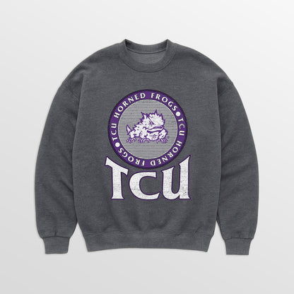 TCU HORNED FROGS SATURDAY SEAL PREMIUM FLEECE DROP SHOULDER CREWNECK PULLOVER