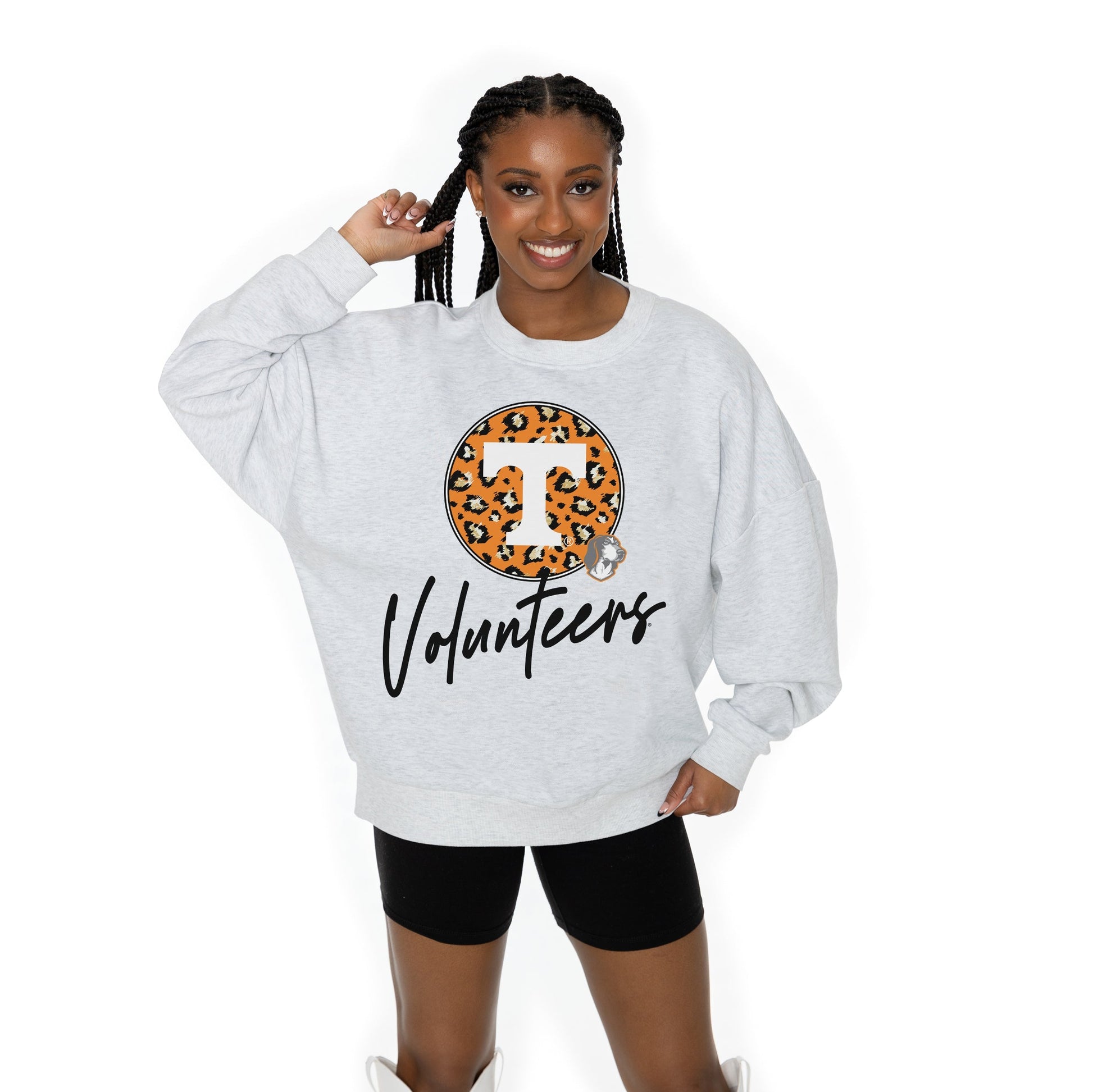 TENNESSEE VOLUNTEERS GOING WILD LONG SLEEVE UNISEX FIT PREMIUM FLEECE CREWNECK SWEATSHIRT WITH RIBBED KNIT NECKLINE, WRIST, AND WAISTBAND