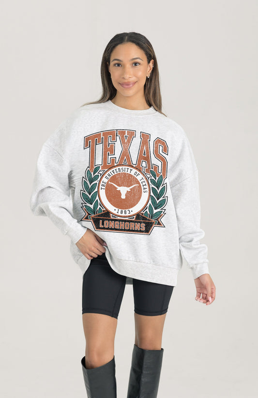 TEXAS LONGHORNS HERITAGE PREMIUM FLEECE DROP SHOULDER CREWNECK PULLOVER