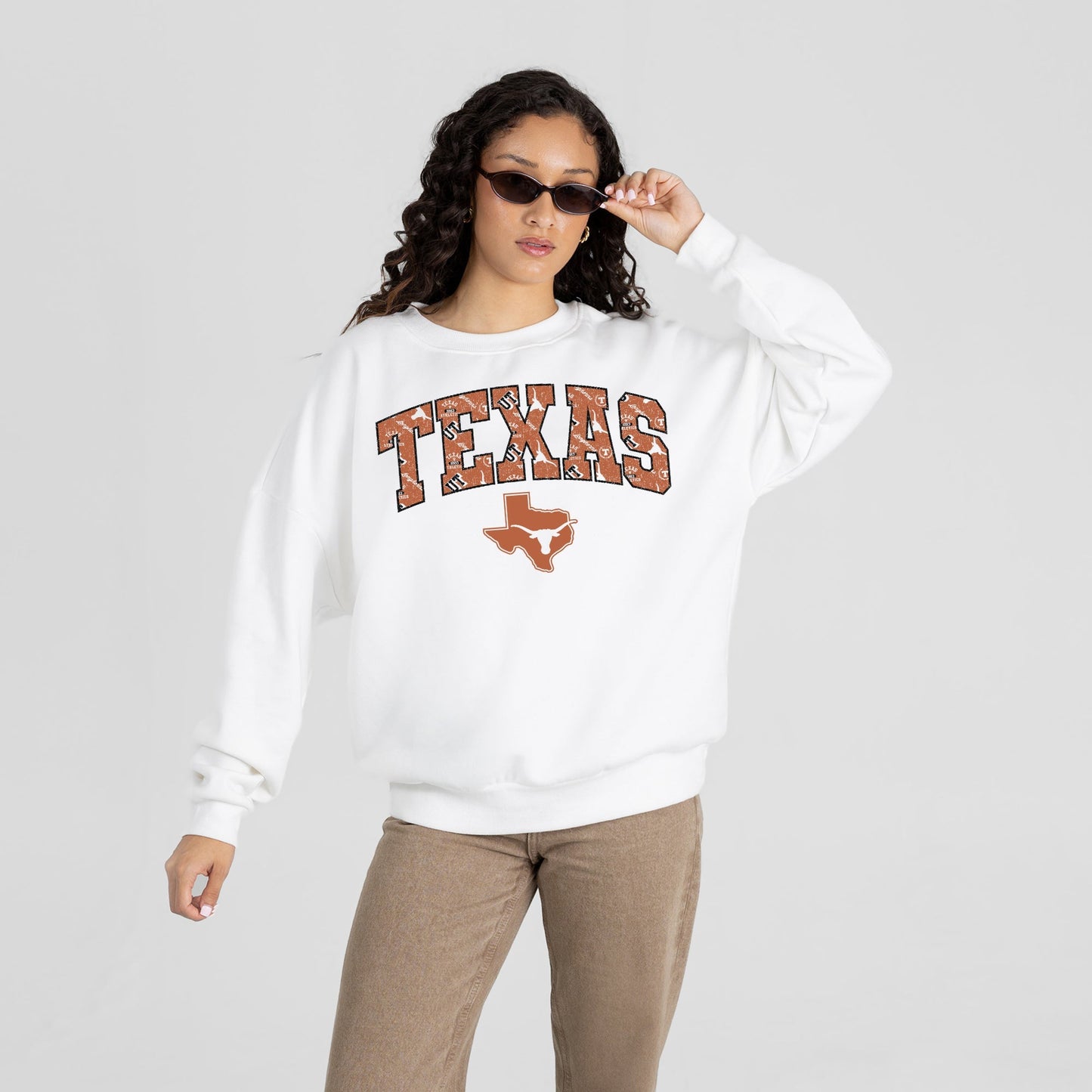 TEXAS LONGHORNS SWEET PLAY PREMIUM FLEECE DROP SHOULDER CREWNECK PULLOVER