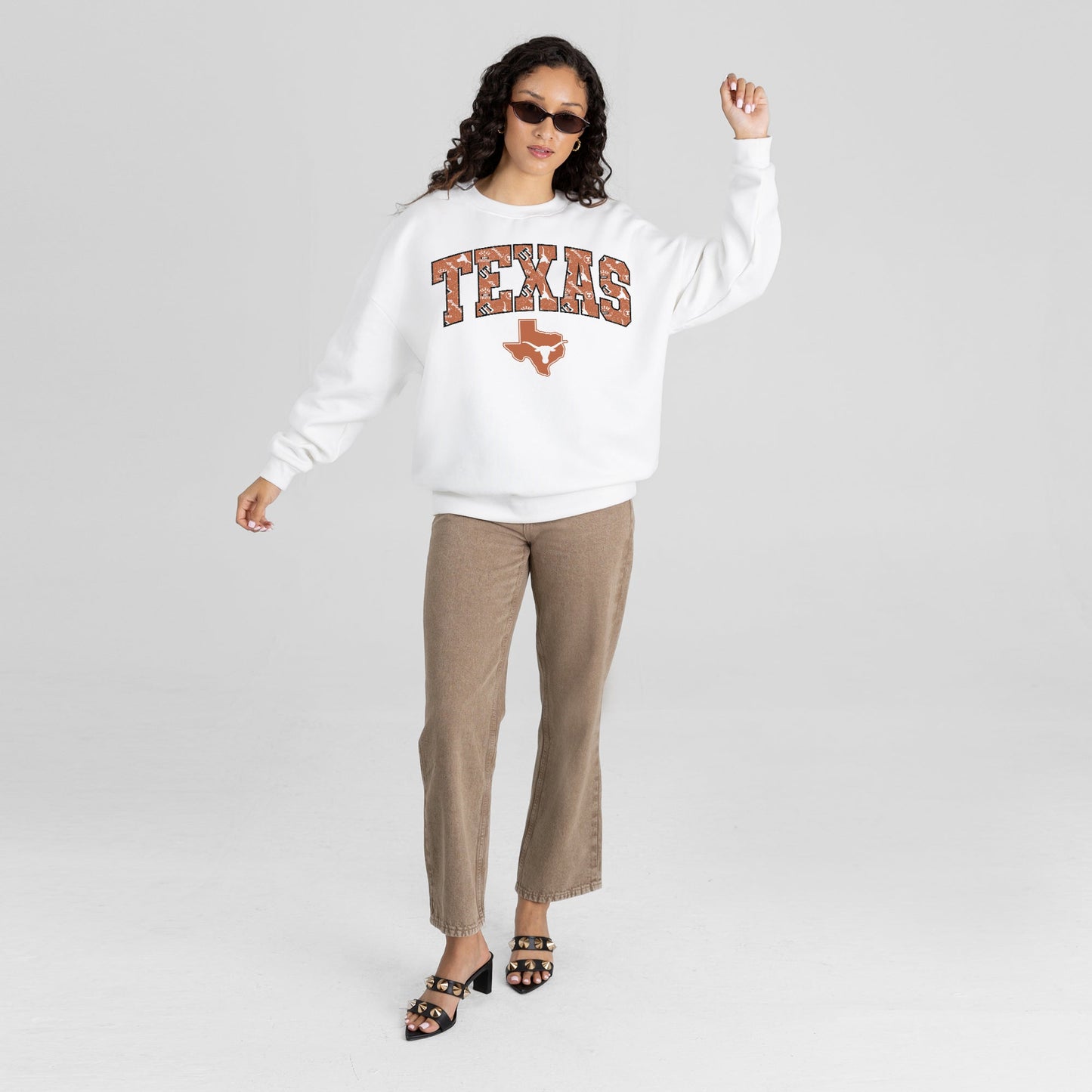 TEXAS LONGHORNS SWEET PLAY PREMIUM FLEECE DROP SHOULDER CREWNECK PULLOVER