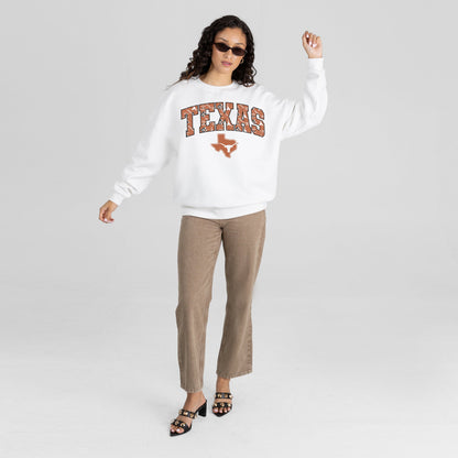TEXAS LONGHORNS SWEET PLAY PREMIUM FLEECE DROP SHOULDER CREWNECK PULLOVER