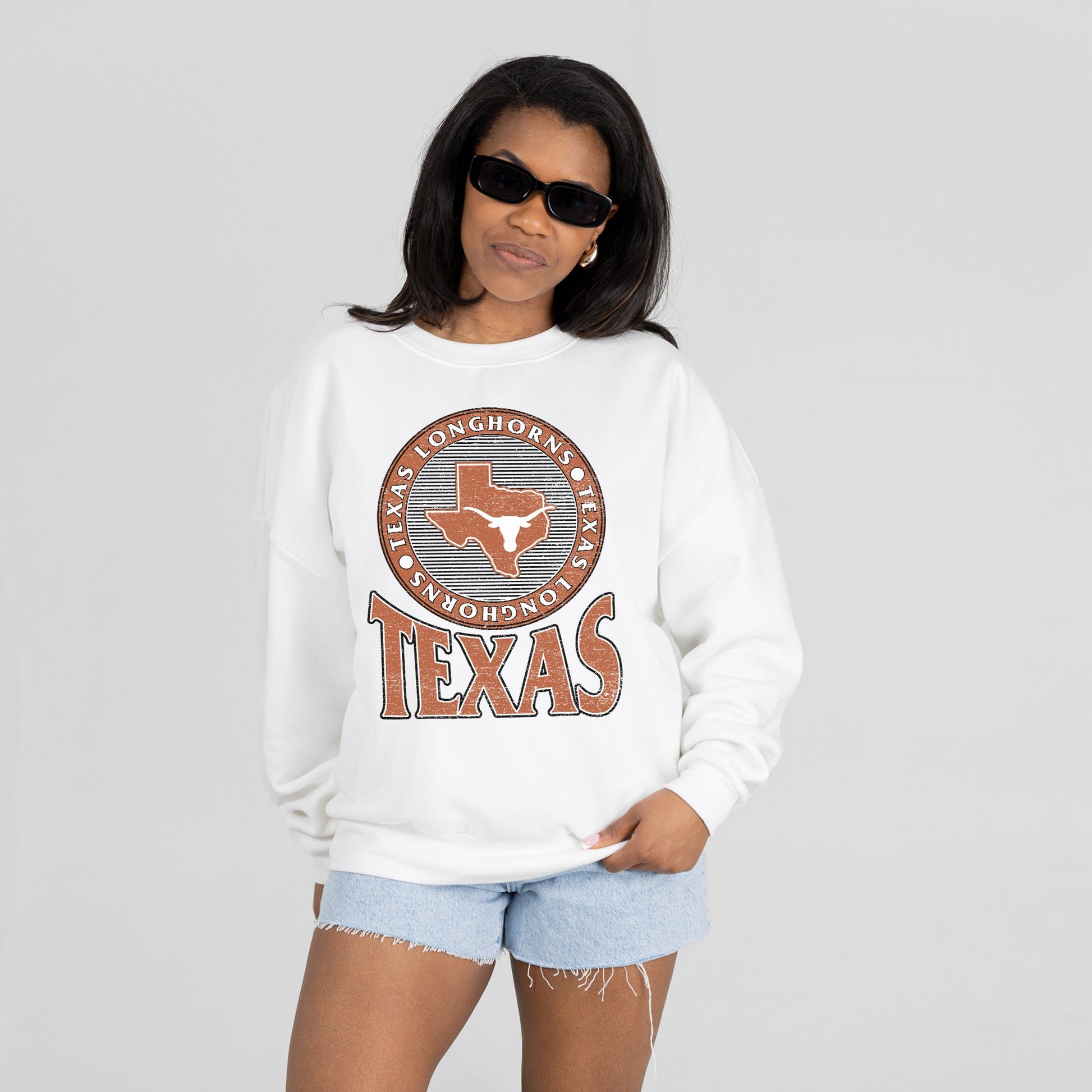 TEXAS LONGHORNS ENDZONE PREMIUM FLEECE DROP SHOULDER CREWNECK PULLOVER