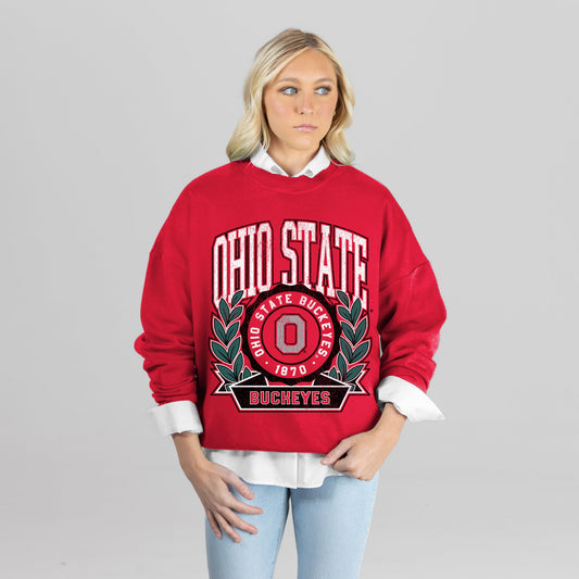 OHIO STATE BUCKEYES CLASSIC ARCHIVES PREMIUM FLEECE DROP SHOULDER CREWNECK PULLOVER