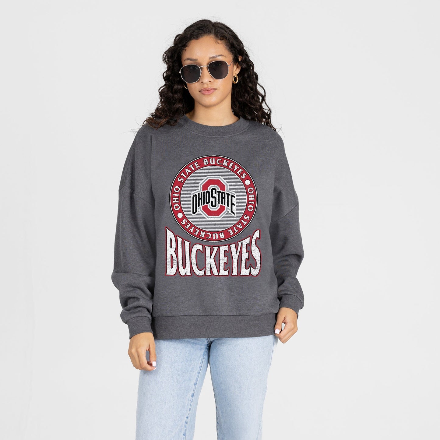 OHIO STATE BUCKEYES SATURDAY SEAL PREMIUM FLEECE DROP SHOULDER CREWNECK PULLOVER