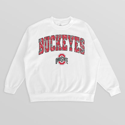 OHIO STATE BUCKEYES SWEET PLAY PREMIUM FLEECE DROP SHOULDER CREWNECK PULLOVER