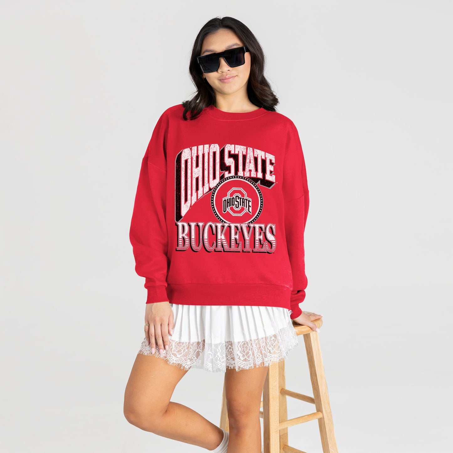 OHIO STATE BUCKEYES MAIN CHARACTER PREMIUM FLEECE DROP SHOULDER CREWNECK PULLOVER