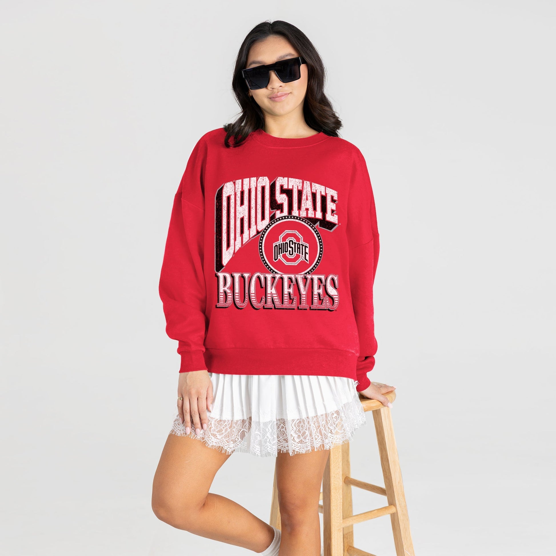 OHIO STATE BUCKEYES MAIN CHARACTER PREMIUM FLEECE DROP SHOULDER CREWNECK PULLOVER