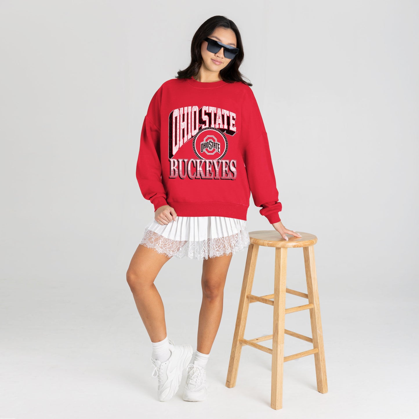 OHIO STATE BUCKEYES MAIN CHARACTER PREMIUM FLEECE DROP SHOULDER CREWNECK PULLOVER