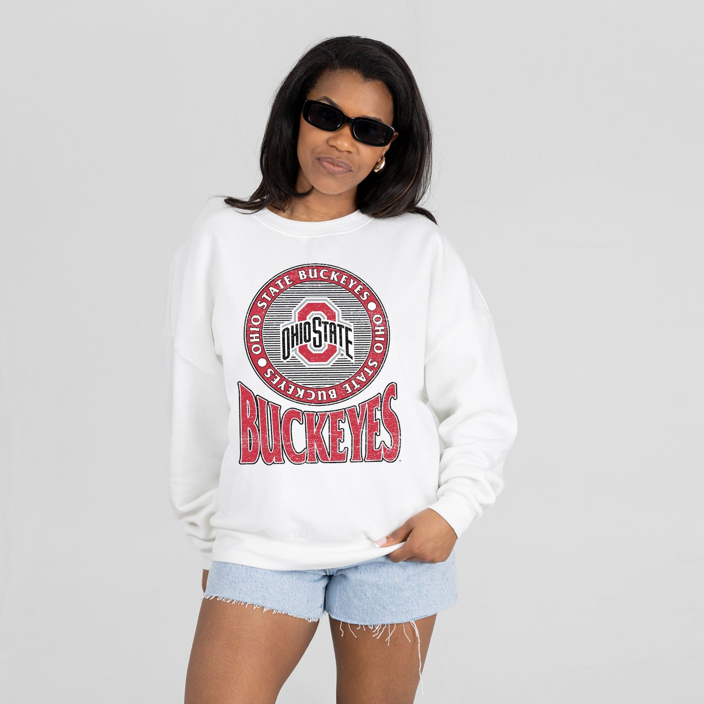 OHIO STATE BUCKEYES ENDZONE PREMIUM FLEECE DROP SHOULDER CREWNECK PULLOVER