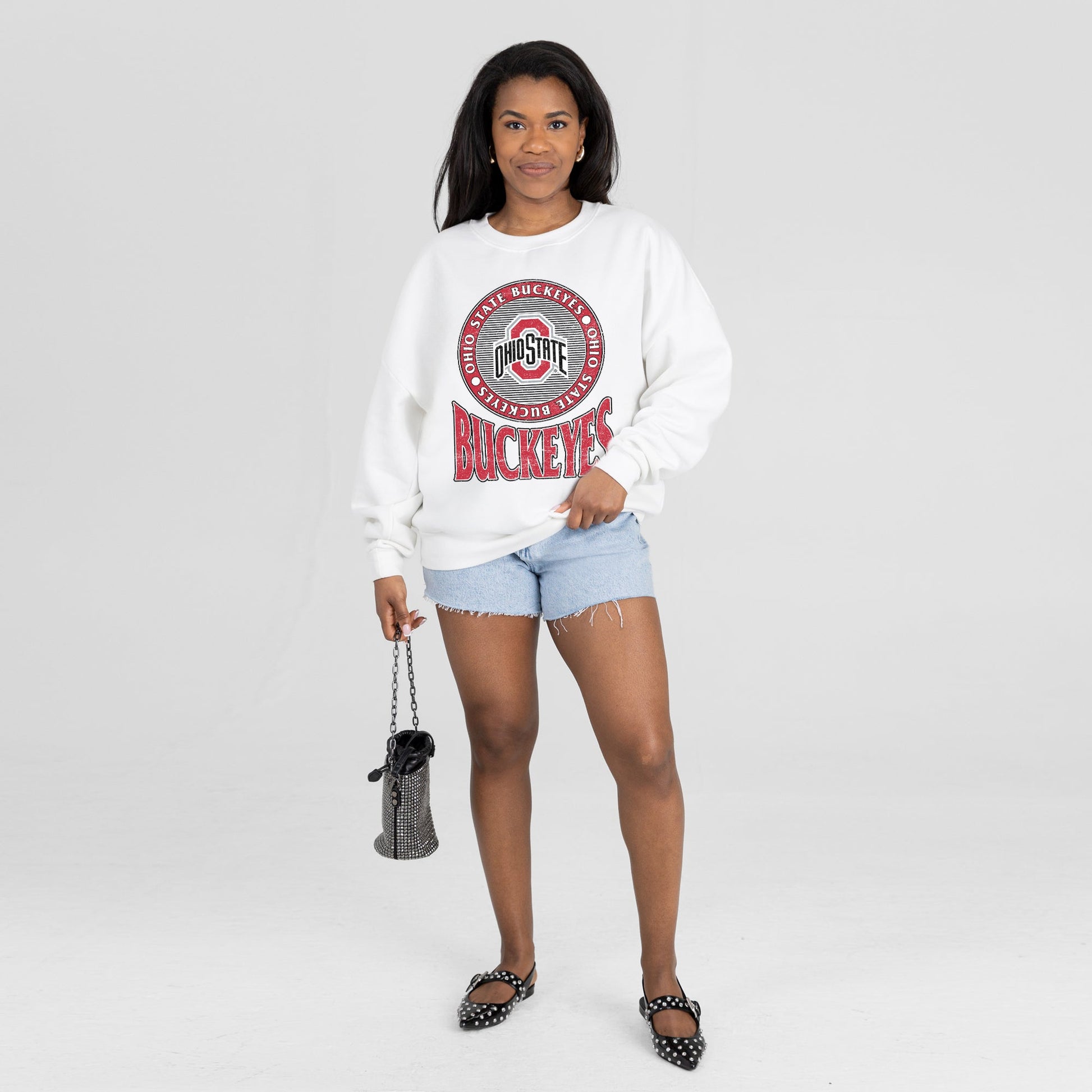 OHIO STATE BUCKEYES ENDZONE PREMIUM FLEECE DROP SHOULDER CREWNECK PULLOVER