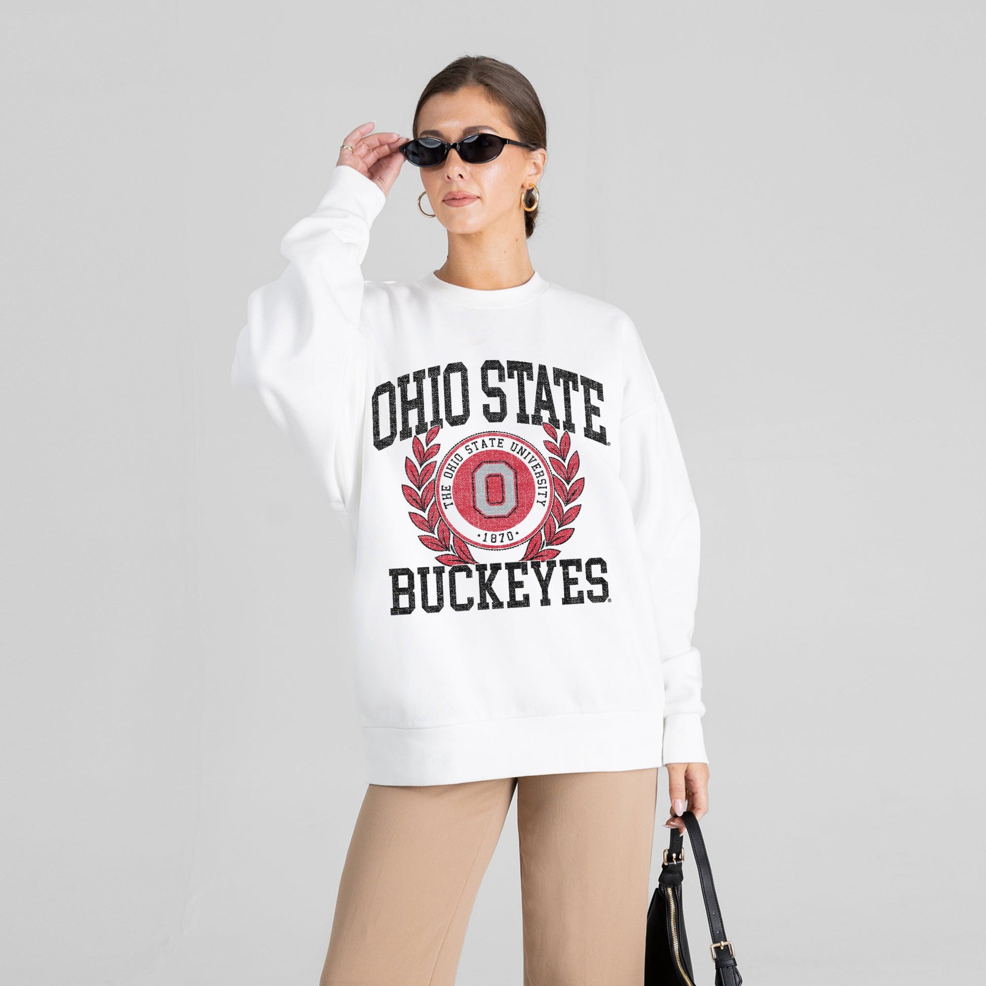 OHIO STATE BUCKEYES GOLD STANDARD PREMIUM FLEECE DROP SHOULDER CREWNECK PULLOVER
