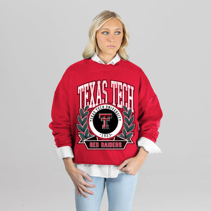 TEXAS TECH RED RAIDERS CLASSIC ARCHIVES PREMIUM FLEECE DROP SHOULDER CREWNECK PULLOVER