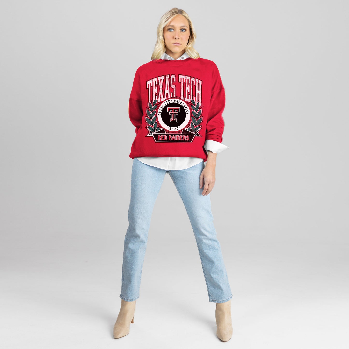 TEXAS TECH RED RAIDERS CLASSIC ARCHIVES PREMIUM FLEECE DROP SHOULDER CREWNECK PULLOVER