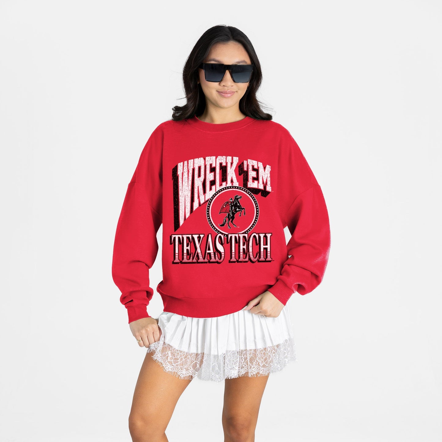 TEXAS TECH RED RAIDERS MAIN CHARACTER PREMIUM FLEECE DROP SHOULDER CREWNECK PULLOVER