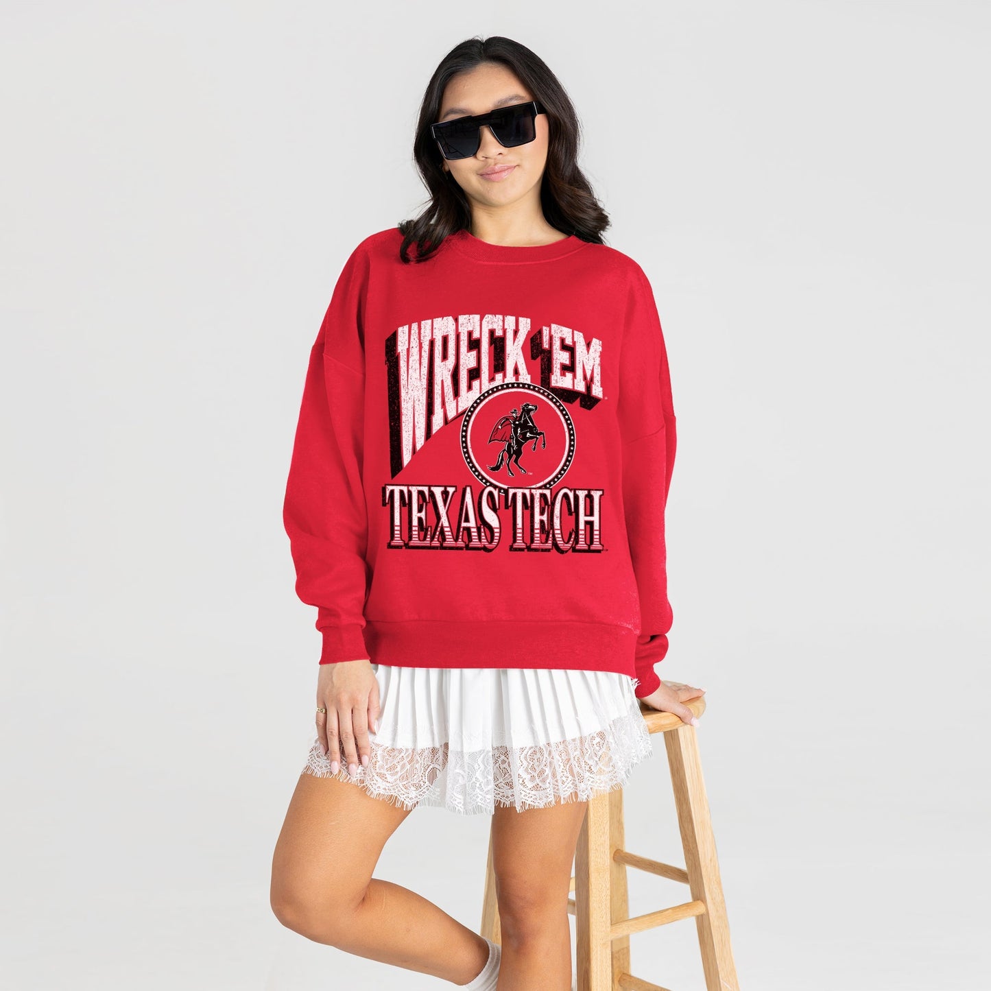 TEXAS TECH RED RAIDERS MAIN CHARACTER PREMIUM FLEECE DROP SHOULDER CREWNECK PULLOVER
