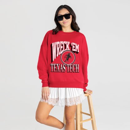 TEXAS TECH RED RAIDERS MAIN CHARACTER PREMIUM FLEECE DROP SHOULDER CREWNECK PULLOVER