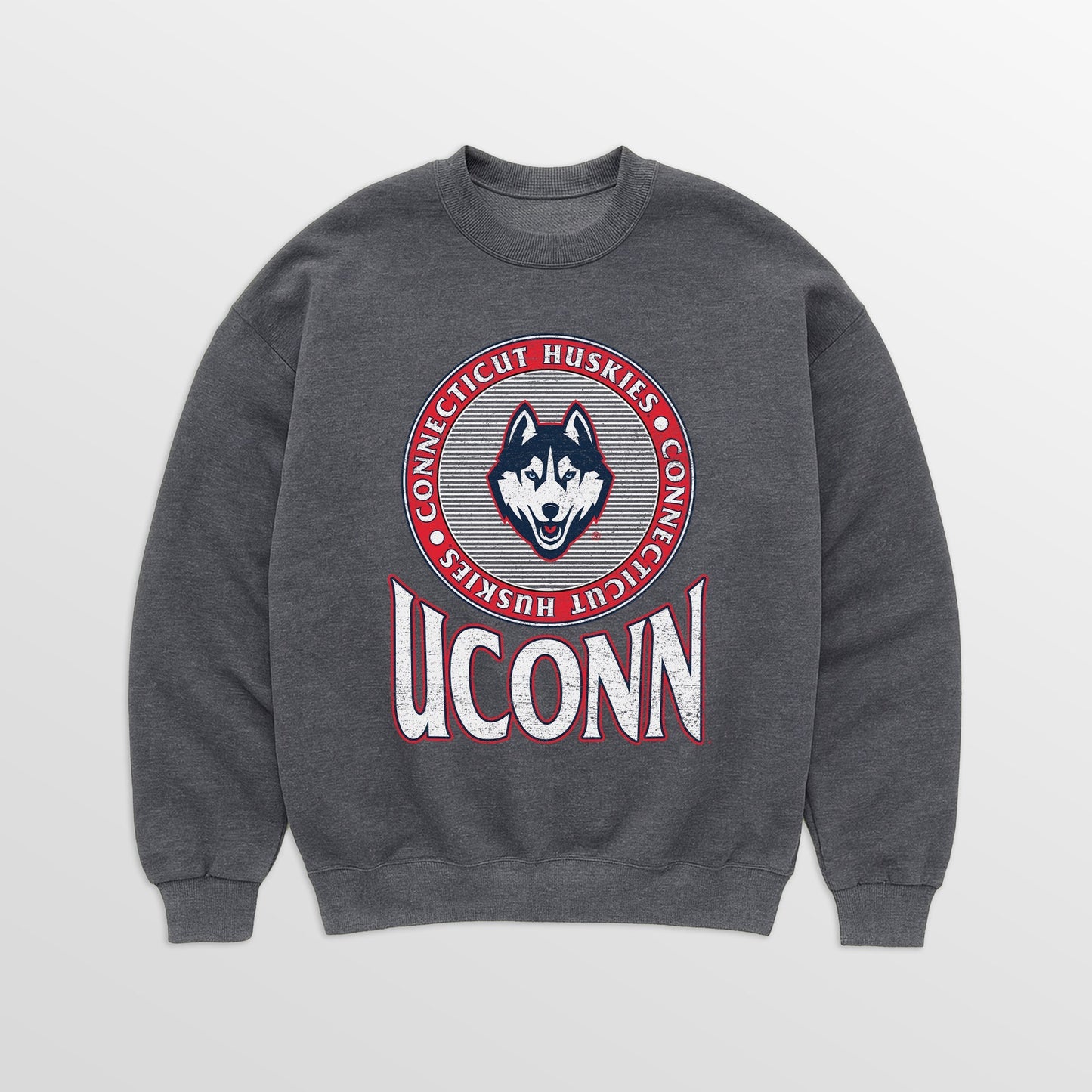 UCONN HUSKIES SATURDAY SEAL PREMIUM FLEECE DROP SHOULDER CREWNECK PULLOVER
