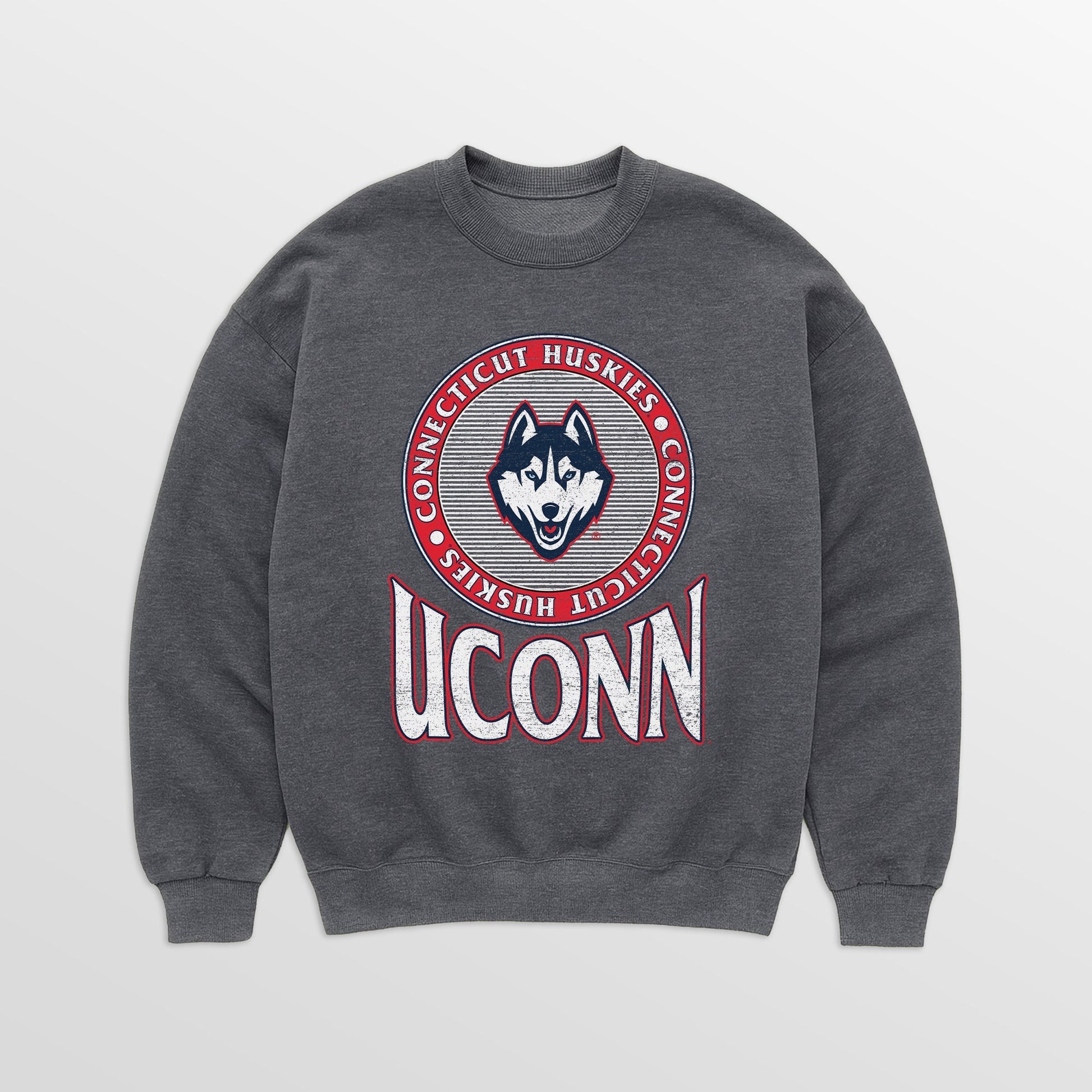 UCONN HUSKIES SATURDAY SEAL PREMIUM FLEECE DROP SHOULDER CREWNECK PULLOVER