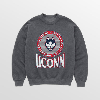 UCONN HUSKIES SATURDAY SEAL PREMIUM FLEECE DROP SHOULDER CREWNECK PULLOVER