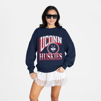 UCONN HUSKIES MAIN CHARACTER PREMIUM FLEECE DROP SHOULDER CREWNECK PULLOVER