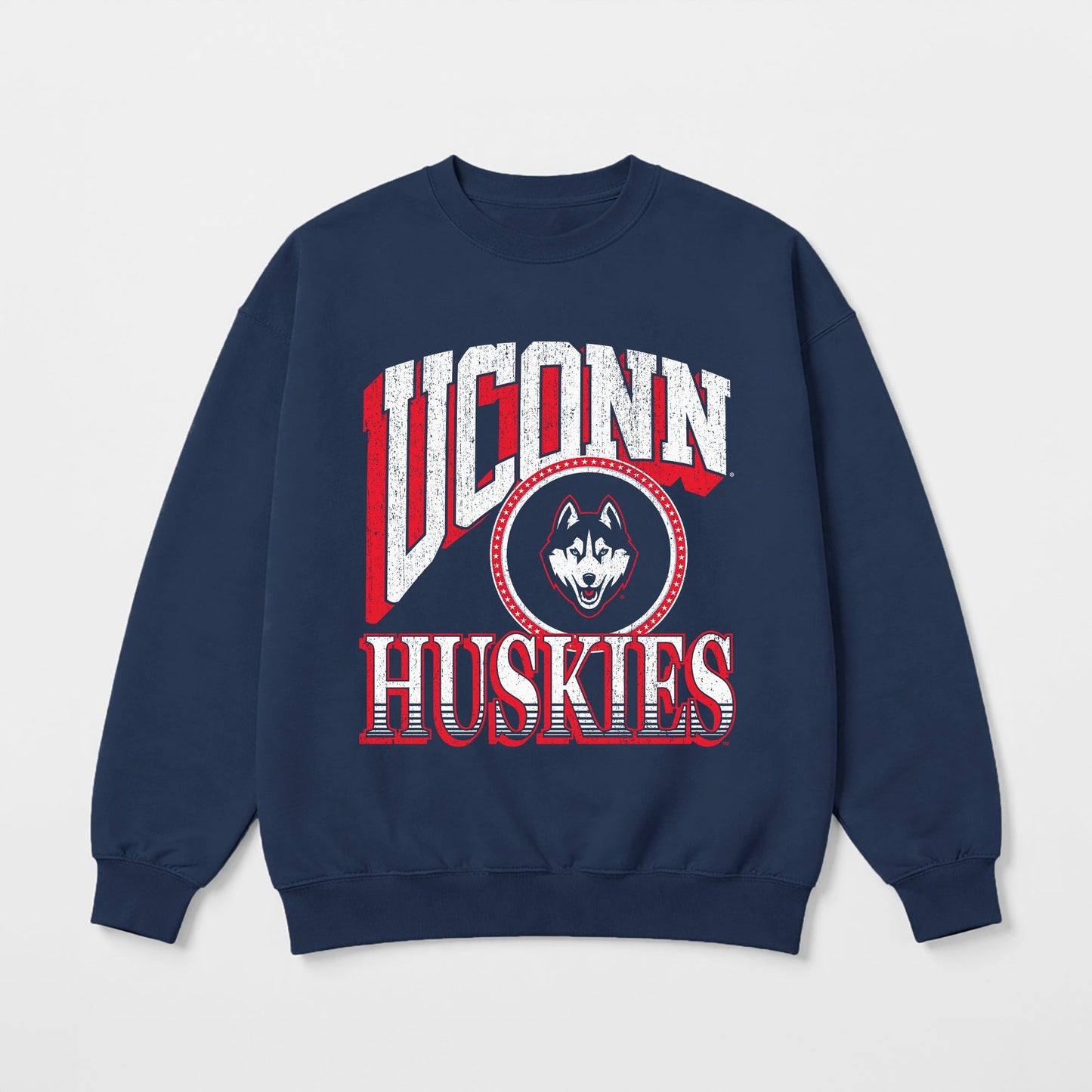 UCONN HUSKIES MAIN CHARACTER PREMIUM FLEECE DROP SHOULDER CREWNECK PULLOVER