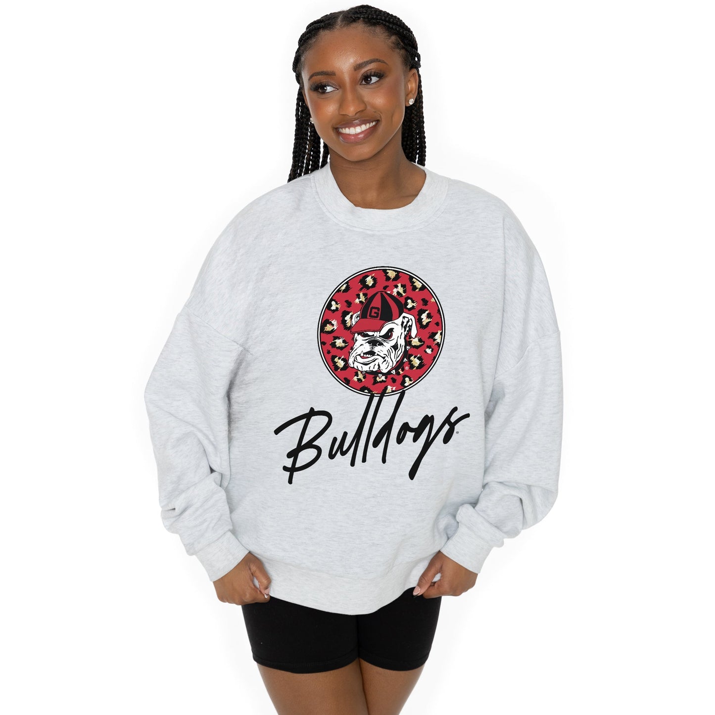 GEORGIA BULLDOGS GOING WILD LONG SLEEVE UNISEX FIT PREMIUM FLEECE CREWNECK SWEATSHIRT WITH RIBBED KNIT NECKLINE, WRIST, AND WAISTBAND