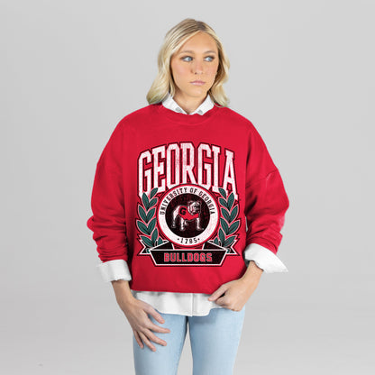 GEORGIA BULLDOGS CLASSIC ARCHIVES PREMIUM FLEECE DROP SHOULDER CREWNECK PULLOVER