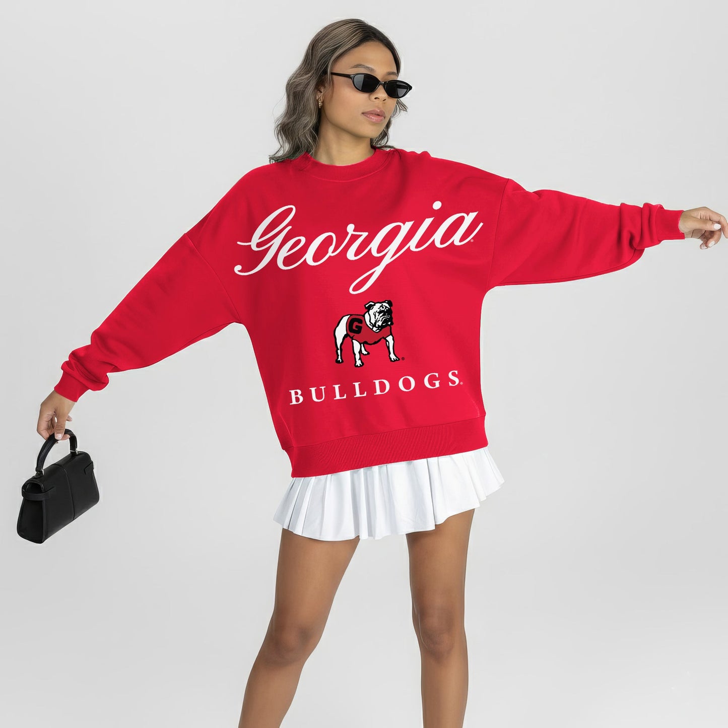 GEORGIA BULLDOGS LEGACY CLUB PREMIUM FLEECE DROP SHOULDER CREWNECK PULLOVER
