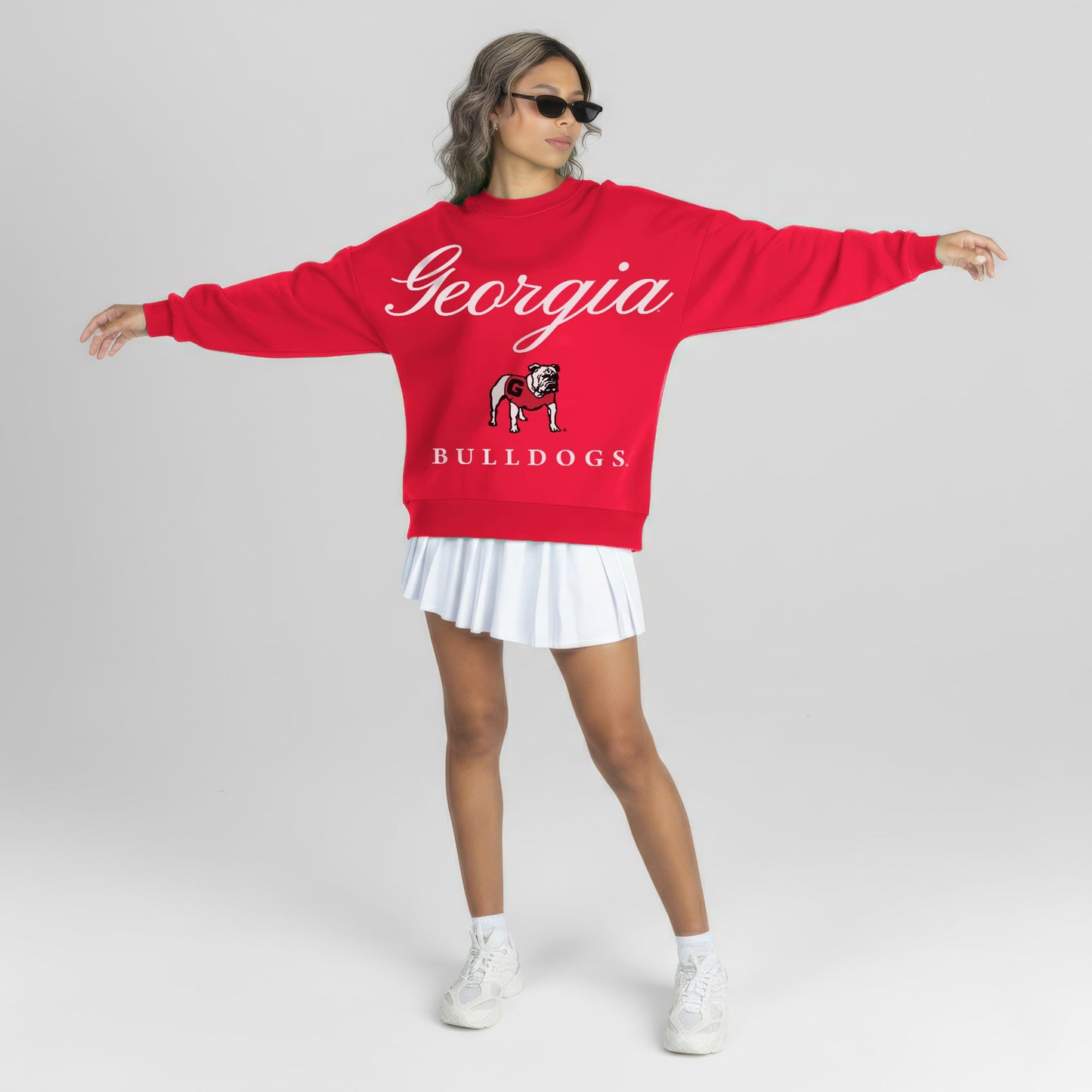 GEORGIA BULLDOGS LEGACY CLUB PREMIUM FLEECE DROP SHOULDER CREWNECK PULLOVER