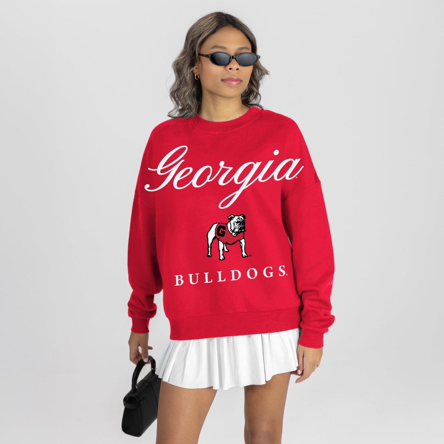 GEORGIA BULLDOGS LEGACY CLUB PREMIUM FLEECE DROP SHOULDER CREWNECK PULLOVER