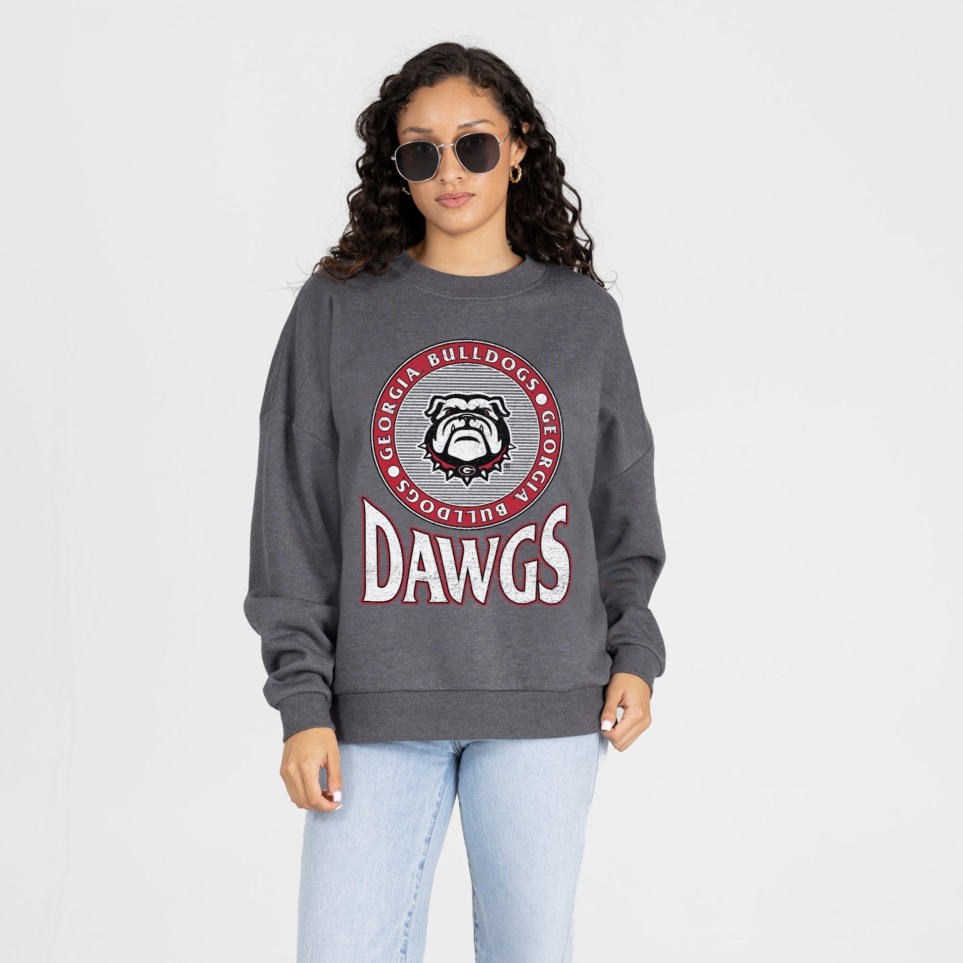 GEORGIA BULLDOGS SATURDAY SEAL PREMIUM FLEECE DROP SHOULDER CREWNECK PULLOVER