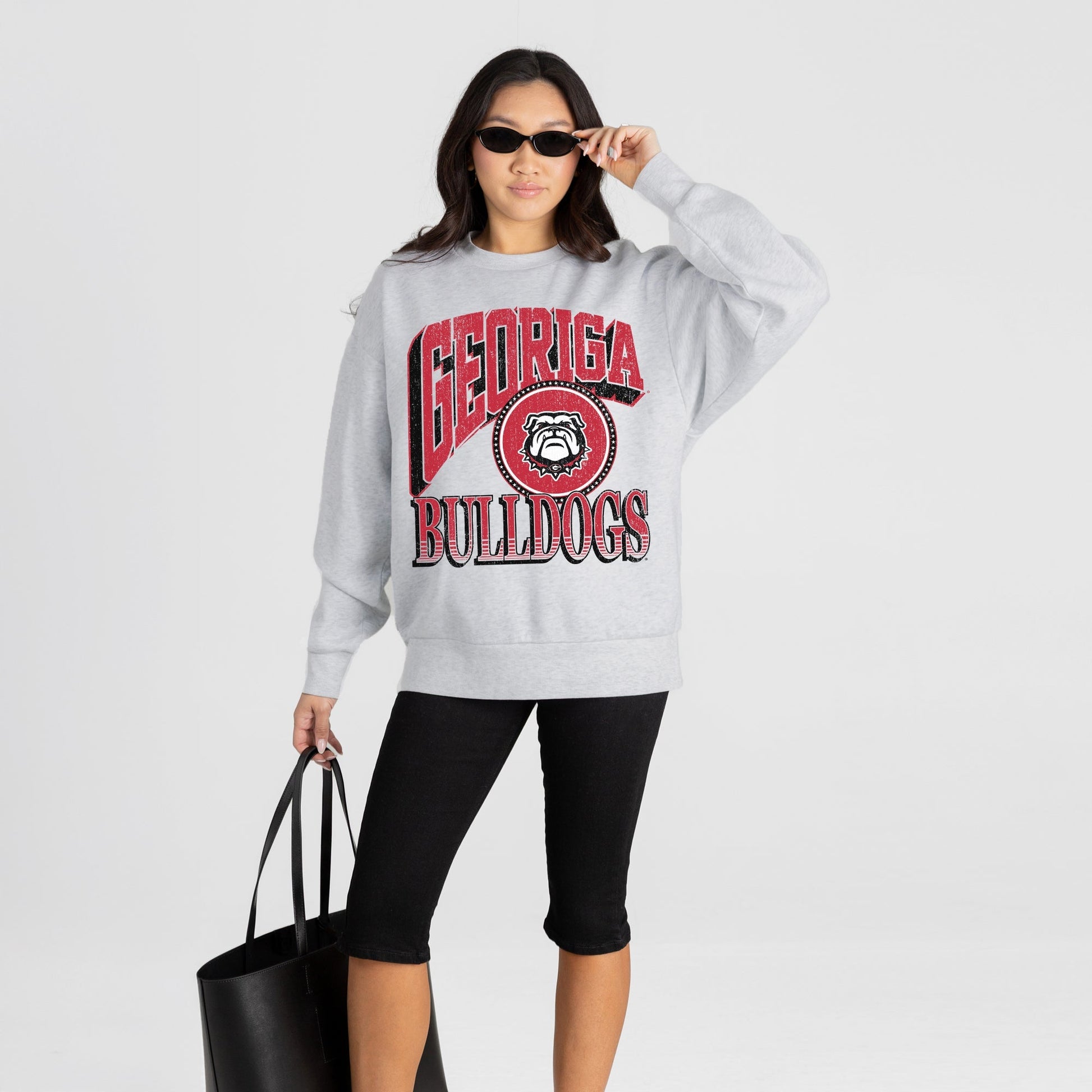 GEORGIA BULLDOGS GAME ON PREMIUM FLEECE DROP SHOULDER CREWNECK PULLOVER