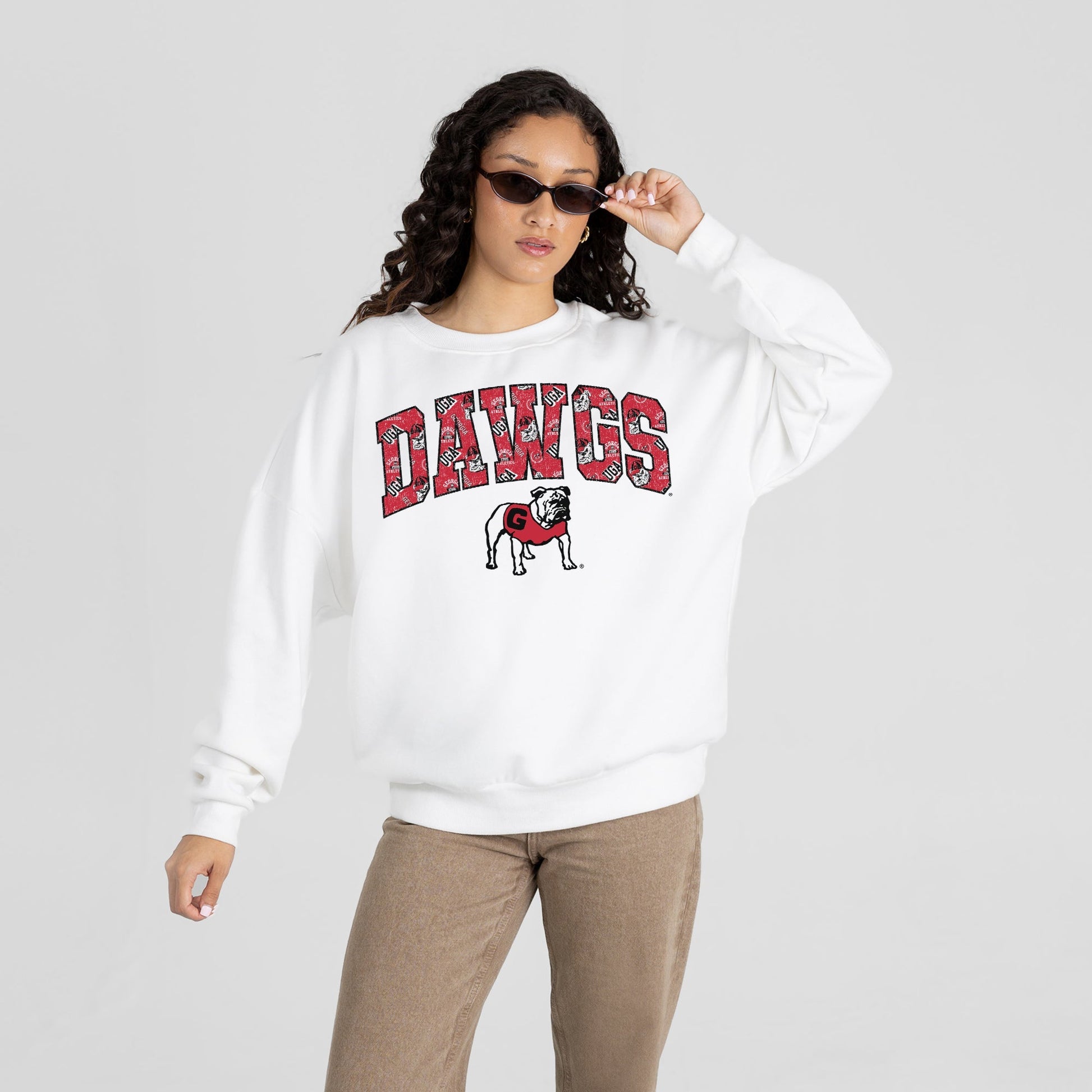 GEORGIA BULLDOGS SWEET PLAY PREMIUM FLEECE DROP SHOULDER CREWNECK PULLOVER