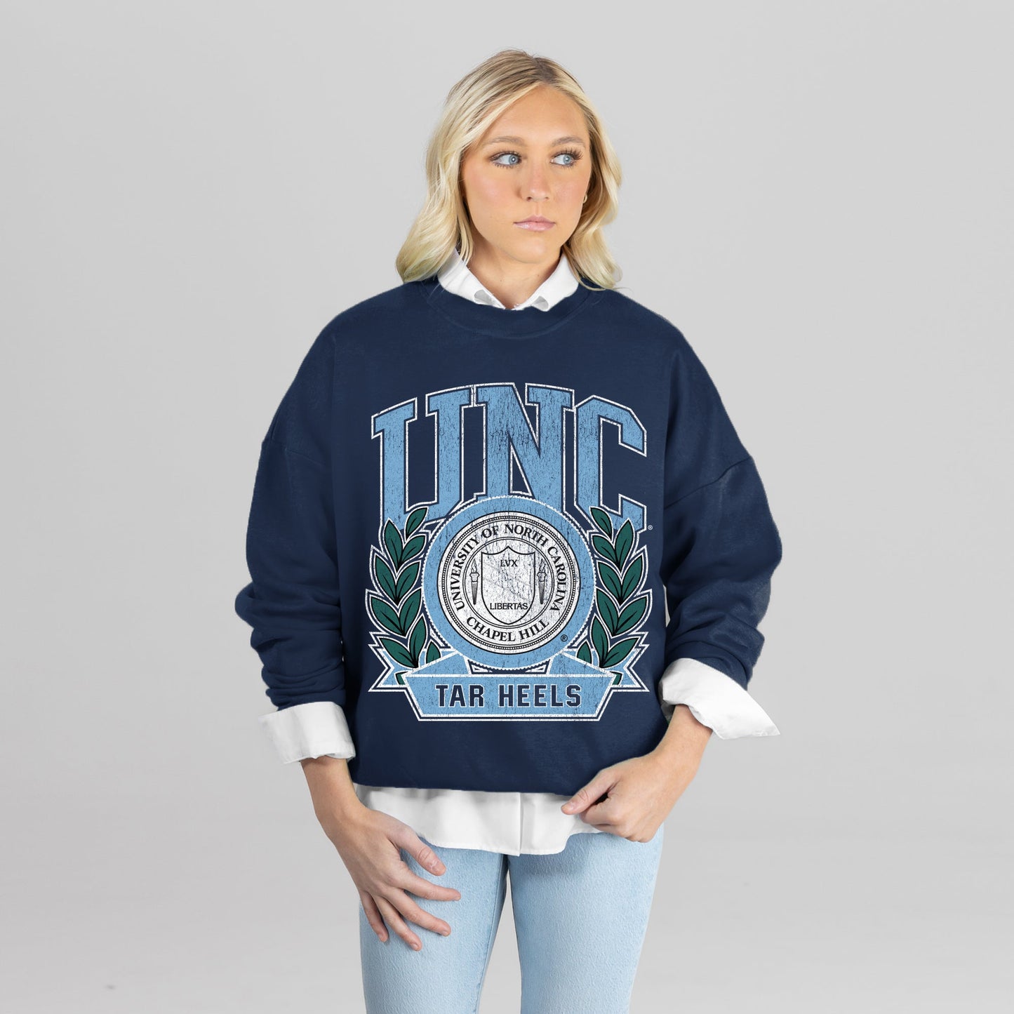 NORTH CAROLINA TAR HEELS CLASSIC ARCHIVES PREMIUM FLEECE DROP SHOULDER CREWNECK PULLOVER
