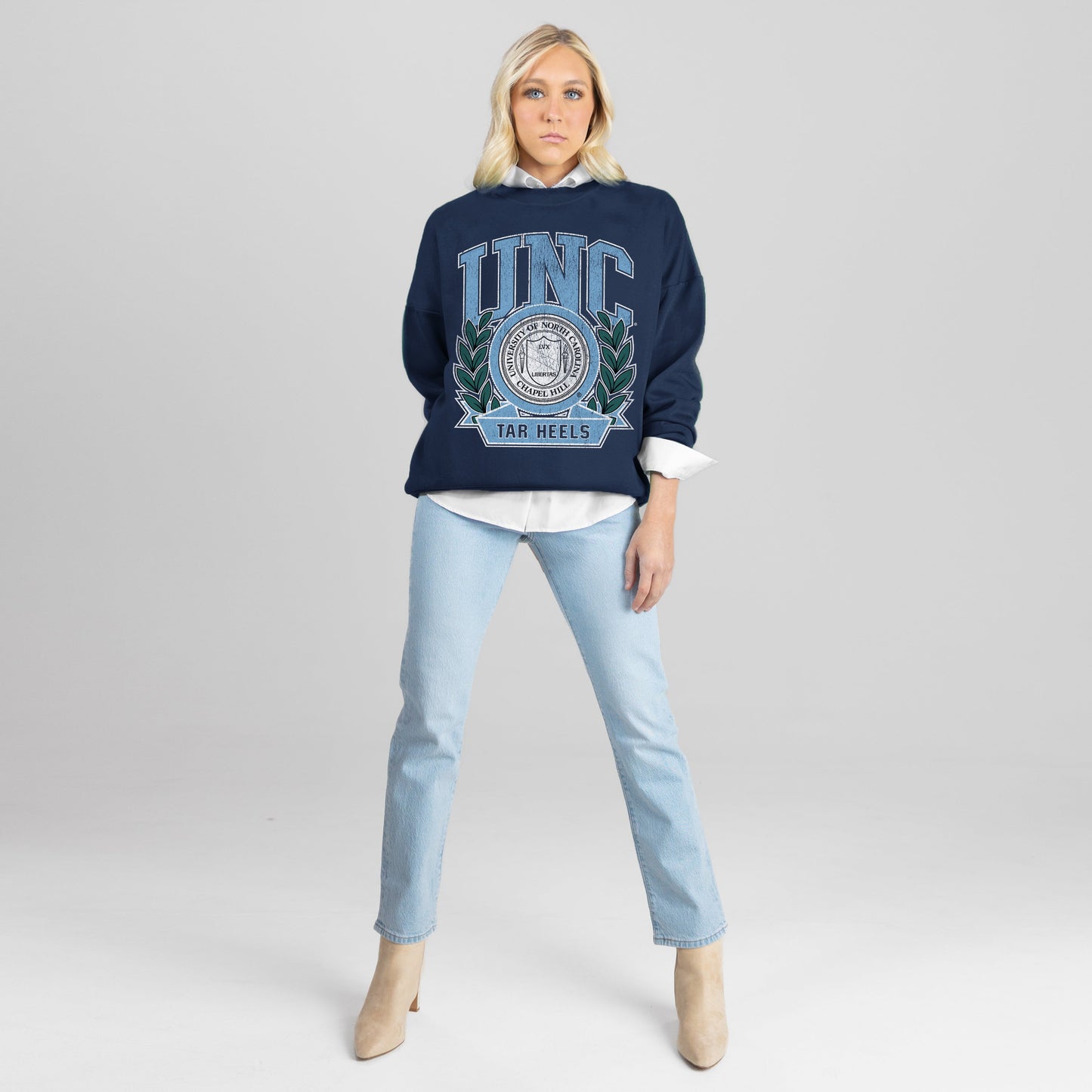 NORTH CAROLINA TAR HEELS CLASSIC ARCHIVES PREMIUM FLEECE DROP SHOULDER CREWNECK PULLOVER
