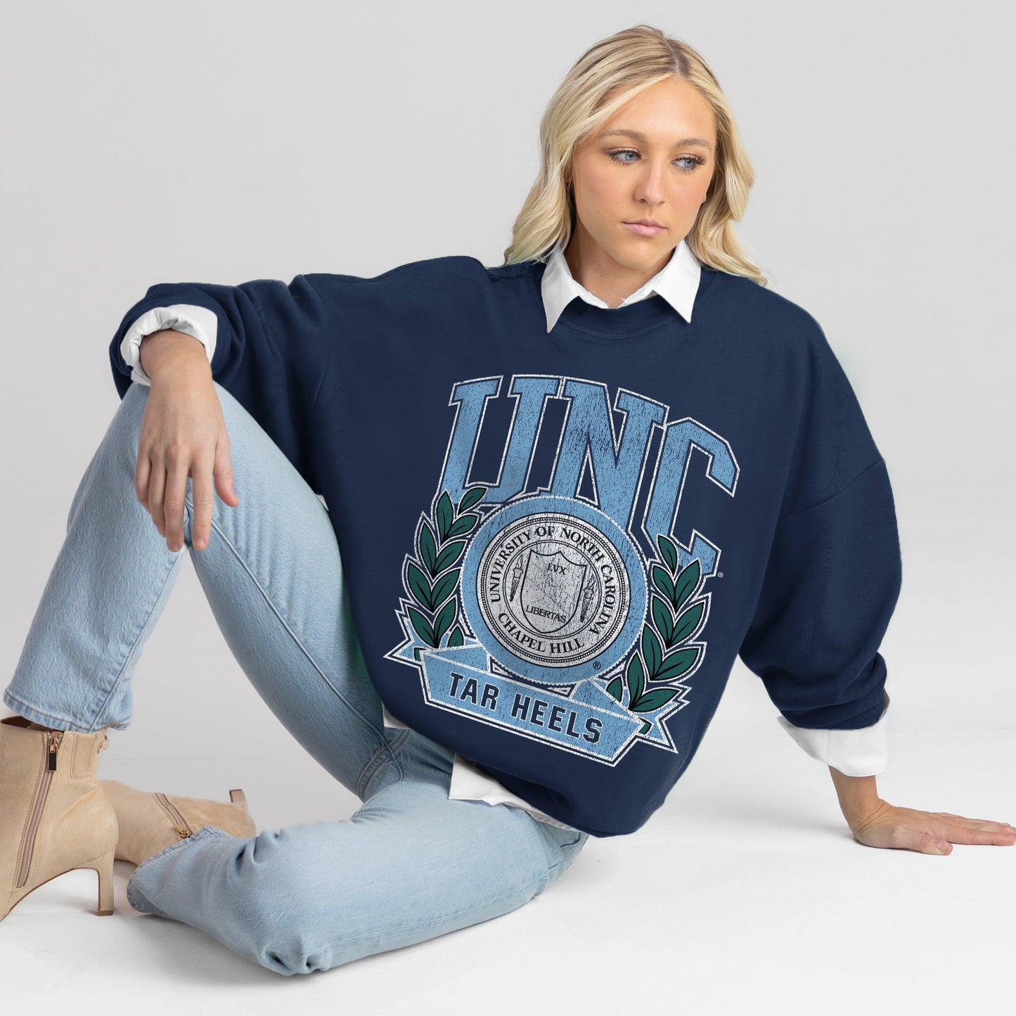 NORTH CAROLINA TAR HEELS CLASSIC ARCHIVES PREMIUM FLEECE DROP SHOULDER CREWNECK PULLOVER