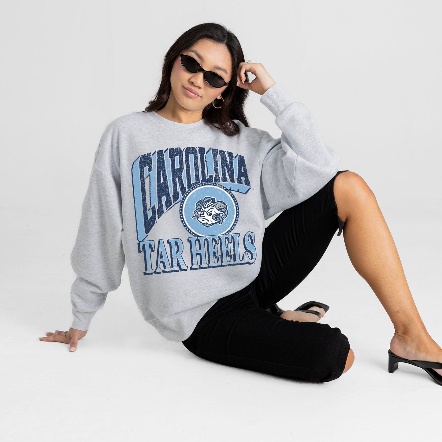 NORTH CAROLINA TAR HEELS GAME ON PREMIUM FLEECE DROP SHOULDER CREWNECK PULLOVER