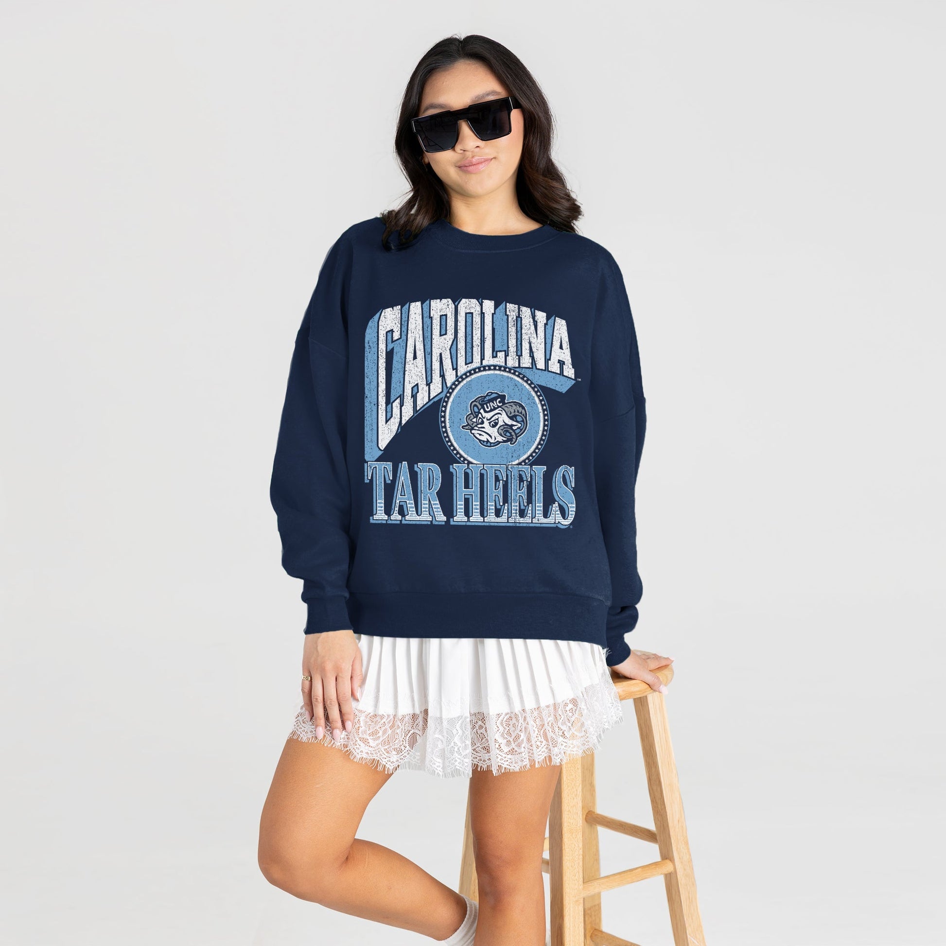 NORTH CAROLINA TAR HEELS MAIN CHARACTER PREMIUM FLEECE DROP SHOULDER CREWNECK PULLOVER