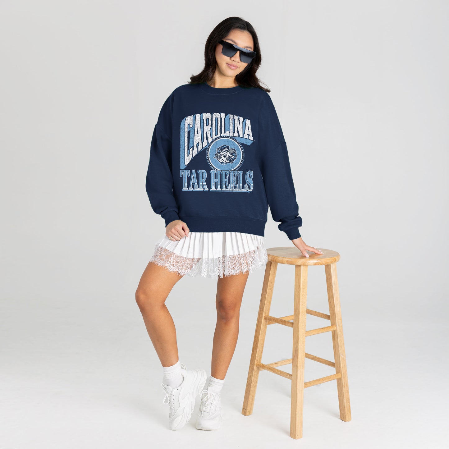 NORTH CAROLINA TAR HEELS MAIN CHARACTER PREMIUM FLEECE DROP SHOULDER CREWNECK PULLOVER