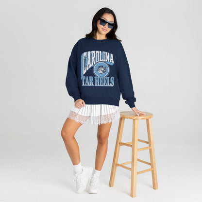NORTH CAROLINA TAR HEELS MAIN CHARACTER PREMIUM FLEECE DROP SHOULDER CREWNECK PULLOVER