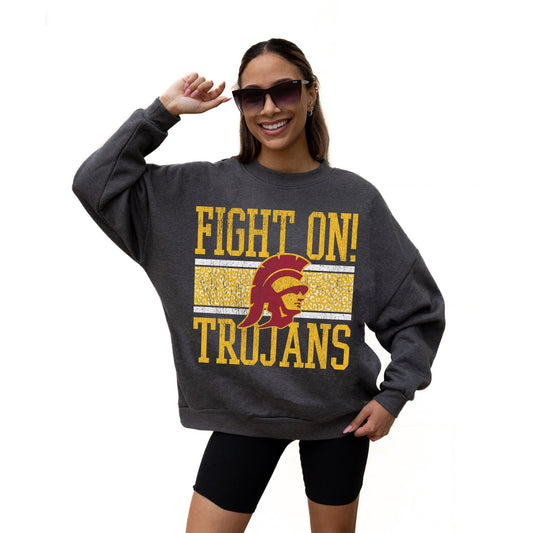 USC TROJANS WILD TAILGATE LONG SLEEVE UNISEX FIT PREMIUM FLEECE CREWNECK SWEATSHIRT WITH RIBBED KNIT NECKLINE, WRIST, AND WAISTBAND - The Club