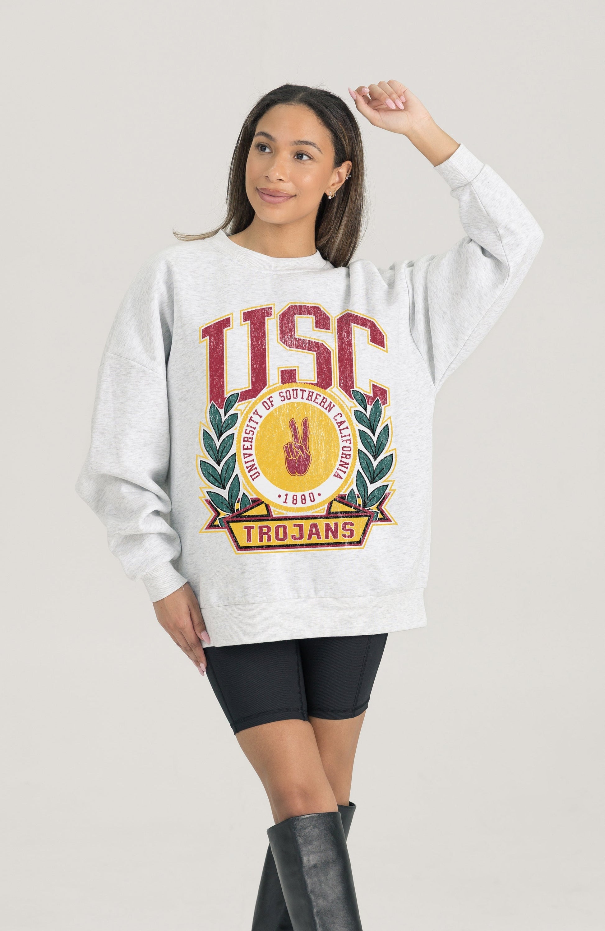 USC TROJANS HERITAGE PREMIUM FLEECE DROP SHOULDER CREWNECK PULLOVER