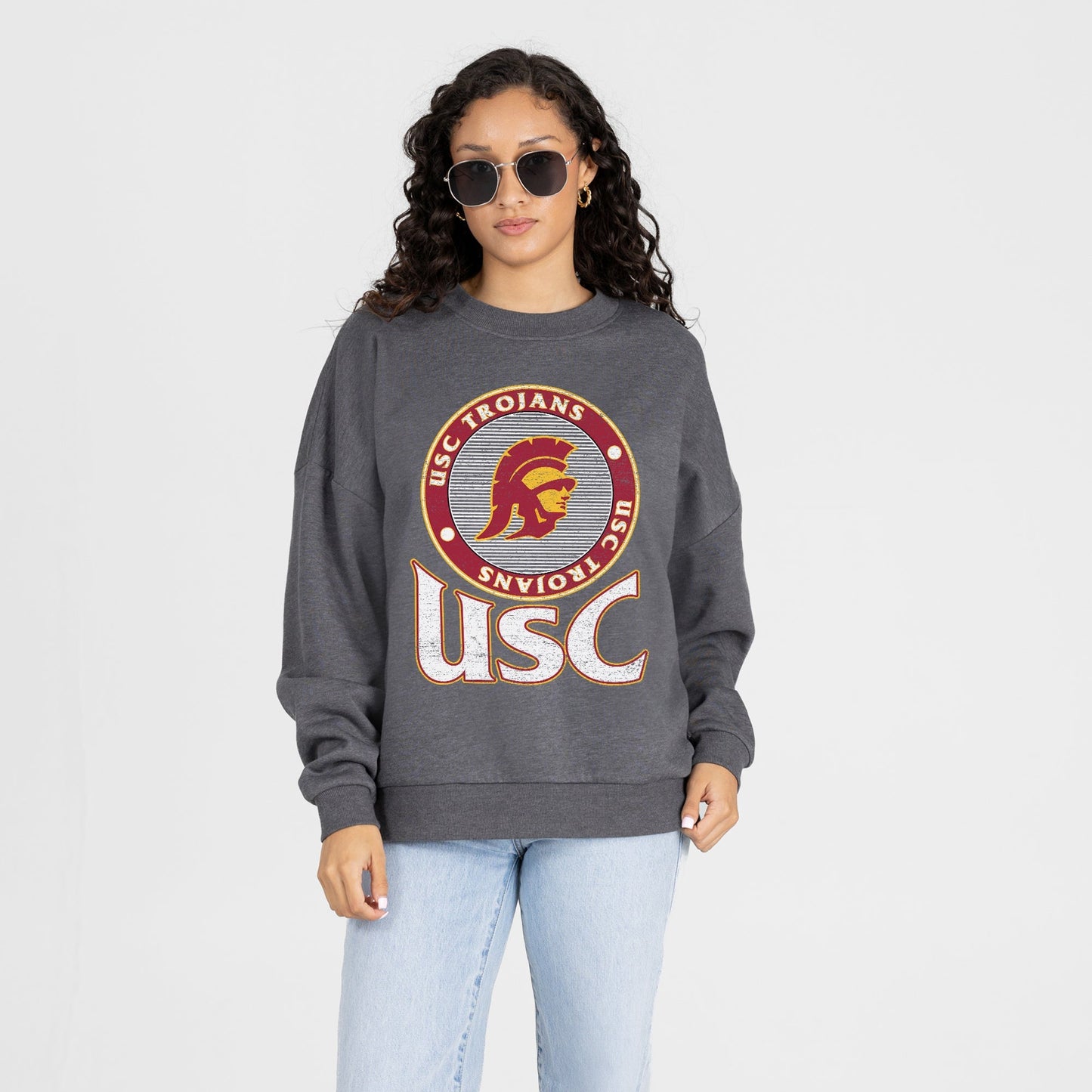 USC TROJANS SATURDAY SEAL PREMIUM FLEECE DROP SHOULDER CREWNECK PULLOVER