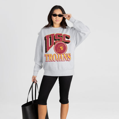 USC TROJANS GAME ON PREMIUM FLEECE DROP SHOULDER CREWNECK PULLOVER